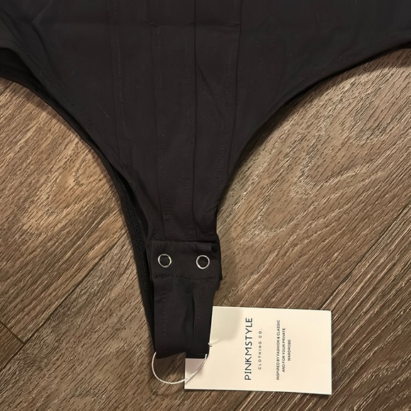 NWT PINKMSTYLE Women's Black Square Neck Mesh Long Sleeve Bodysuit - Picture 4 of 6